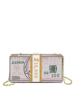 Rhinestone Dollar Bill Clutch Crossbody Bag HD5031 PINK